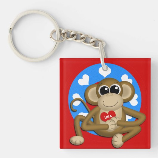 Patriotic USA Monkey AcrylSquare Sleutelhanger (voorkant)