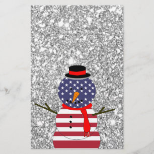 Patriotic USA vlag Snowman Glitter Kerstmis Briefpapier