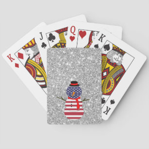 Patriotic USA vlag Snowman Glitter Kerstmis Speelkaarten