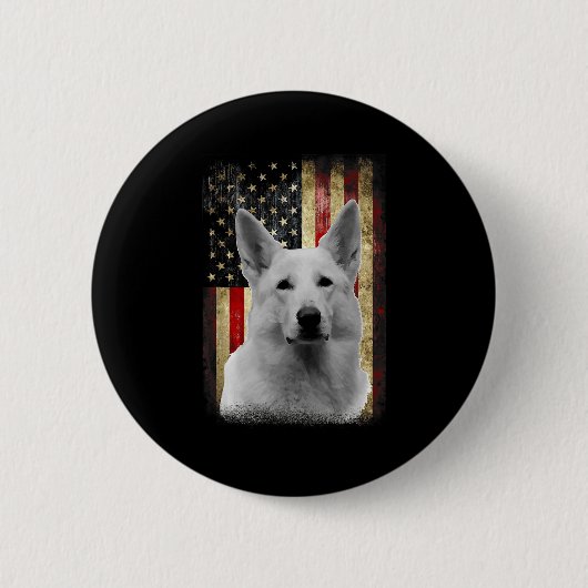 Patriotic White German Shepherd Flag American Usa Ronde Button 5,7 Cm (Voorkant)