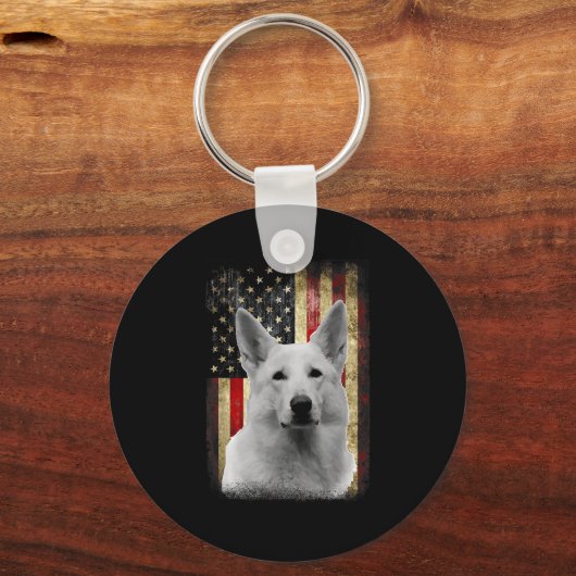 Patriotic White German Shepherd Flag American Usa Sleutelhanger (Voorkant)