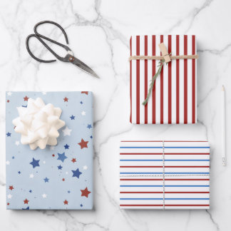 Patriotic Wrapping Paper Flat Sheet Set of 3