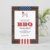Patriotique 4 juillet barbecue Rustique Invitation (Debout devant)