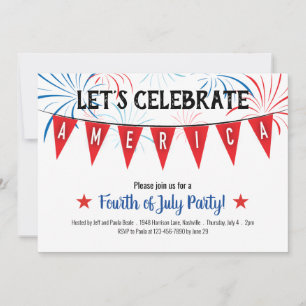 Patriotique 4 juillet Party Invitation Carte Plat