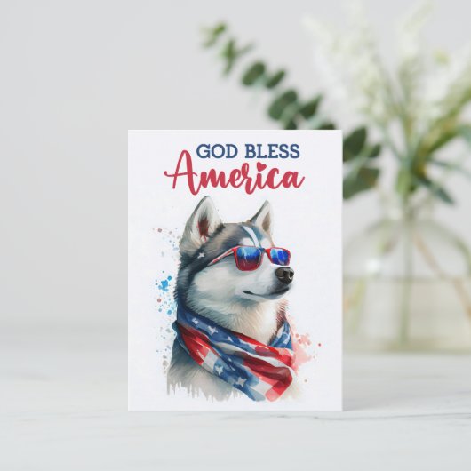 Patriotique Chien Husky, Carte postale de Dieu Bén (Debout devant)