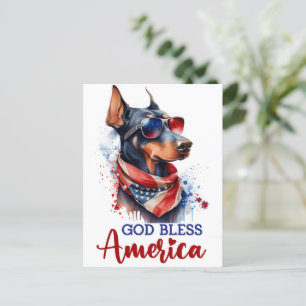 Patriotique Doberman, Carte Postale Dieu Béni Amér