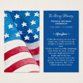 Patriotique Memorial Funeral Prayer Card USA Drape (Devant & derrière)