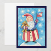 Patriotique Noël Père Noël w Drapeau Invitation (Devant / Derrière)