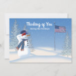 Patriotique Noël Snowman Saluant, Carte<br><div class="desc">Snowman de Noël patriotique Saluting the American Flag - collection honore nos militaires militaires et nos femmes pendant la saison des fêtes. Carte imprimée sur les deux côtés</div>
