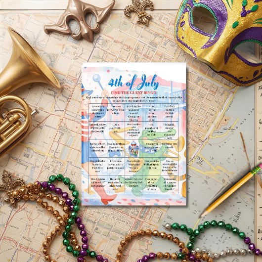 Patriotique Parade 4 juillet Bingo carte de jeu
