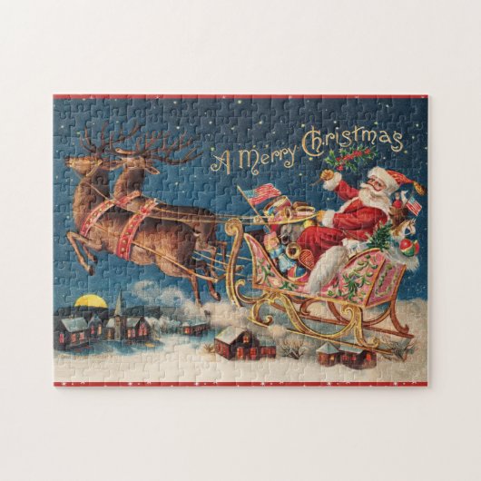 Patriotique Père Noël Joyeux Puzzle de Noël (Horizontal)