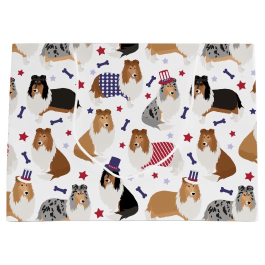 Patriotique rond Collie Motif Grand sac cadeau (Devant)