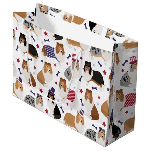 Patriotique rond Collie Motif Grand sac cadeau (Devant Angle)