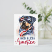 Patriotique Rottweiler, Carte Postale God Bless Am (Debout devant)