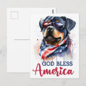 Patriotique Rottweiler, Carte Postale God Bless Am (Devant / Derrière)