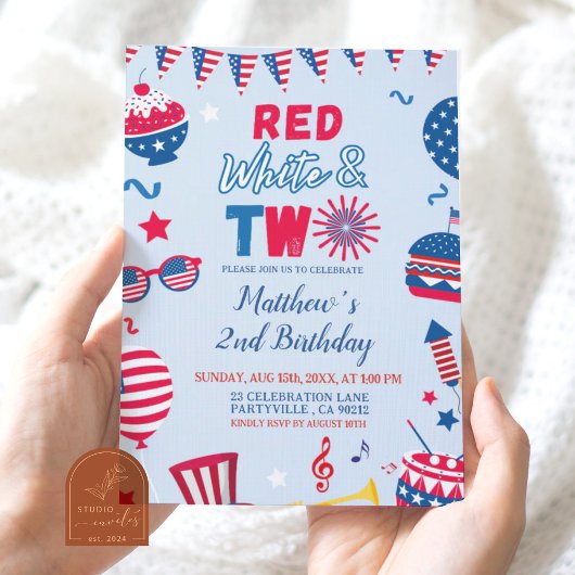 Patriotique rouge blanc et deux invitations d'anni