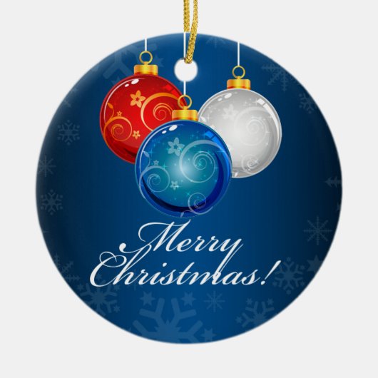 Patriotique Rouge Bleu Bleu Ornements Joyeux Noël (Devant)
