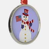 Patriotique Snowman Round Argent Noël Ornement (Droite)