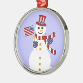 Patriotique Snowman Round Argent Noël Ornement (Gauche)