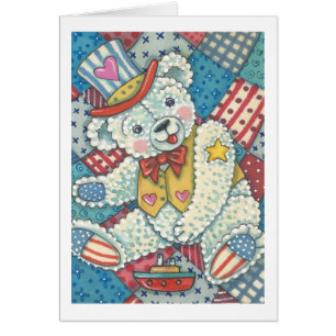 PATRIOTIQUE TEDDY BEAR & QUILT GREETING CARTE Vide