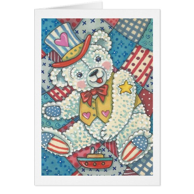 PATRIOTIQUE TEDDY BEAR & QUILT GREETING CARTE Vide (Devant)