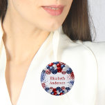 Patriotique USA rouge blanc drapeau bleu tag<br><div class="desc">Fond blanc. Décoré de ballons de couleur patriotique en bleu rouge et blanc. Le bleu et le rouge brillent. Personnalisez et ajoutez un nom.</div>