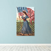Patriotisch geklede vrouw canvas afdruk (Insitu (Houten vloer))