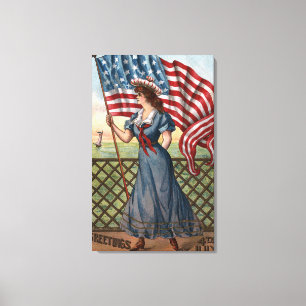 Patriotisch geklede vrouw canvas afdruk