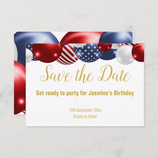 PATRIOTISCH ROOD BLauw WIT SAVE THE DATE RSVP (Voorkant / Achterkant)