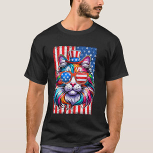 PATRIOTISCHE KAT AMERIKAANSE VLAG GRAPPIG 4 JULI T-SHIRT