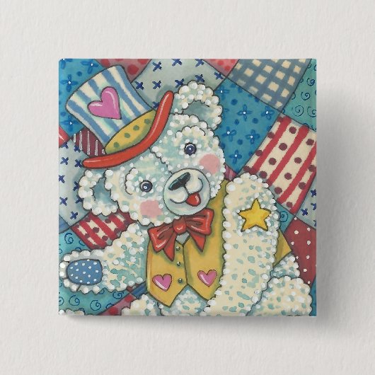 PATRIOTISCHE TEDDY BEAR & PATCHWORK BUTTON Square (Voorkant)