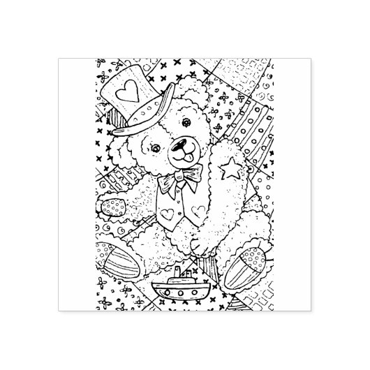 PATRIOTISCHE TEDDY BEAR, PATCHWORK QUILT RUBBER ST 	RUBBERSTEMPEL (Afrduk)