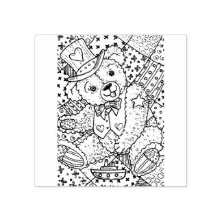 PATRIOTISCHE TEDDY BEAR, PATCHWORK QUILT RUBBER ST 	RUBBERSTEMPEL