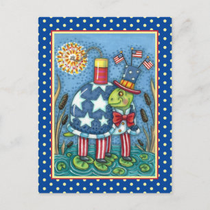 PATRIOTISCHE UNCLE SAM TURTLE, FUNNY FIRECRACKER C FEESTDAGENKAART