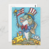 PATRIOTISCHE VIERDE JULI, UNCLE SAM FISH BRIEFKAAR BRIEFKAART (Voorkant / Achterkant)