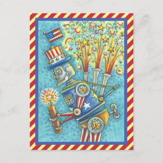 PATRIOTISCHE VIERDE VAN JULY FIRWORKS ROBOT BRIEFK BRIEFKAART