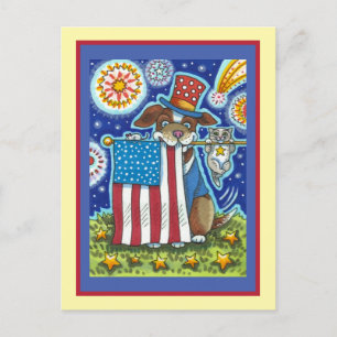 PATRIOTISCHE VLAG-PET-DOG CAT-MUIS, FUNNY CUTE FEESTDAGENKAART