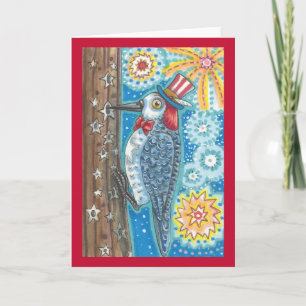 PATRIOTISCHE WOODPECKER FIREWORKS WENSKAART Blnk Kaart