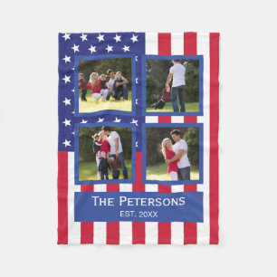 Patriottic 4 Photo Collage American Flag Monogram  Fleece Deken