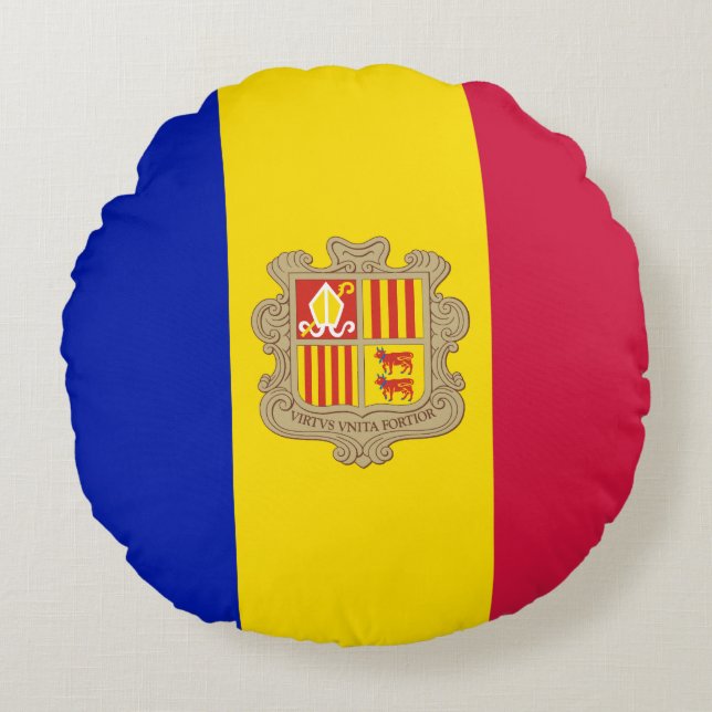 Patriottic Andorra Flag Rond Kussen (Voorkant)
