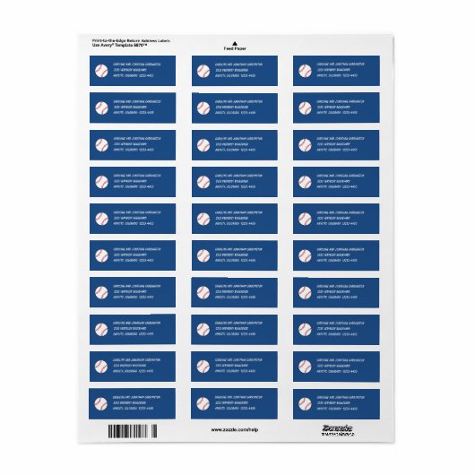 Patriottic Baseball Return Address Label (Full Sheet)