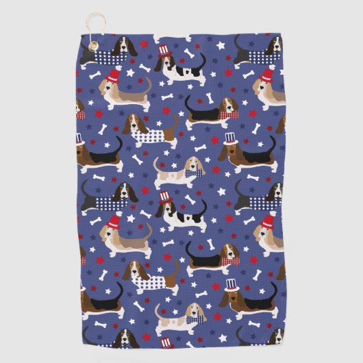Patriottic Basset Hound Golfhanddoek (Voorkant)