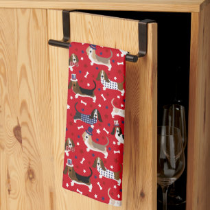 Patriottic Basset Hound Kitchen Towel Theedoek