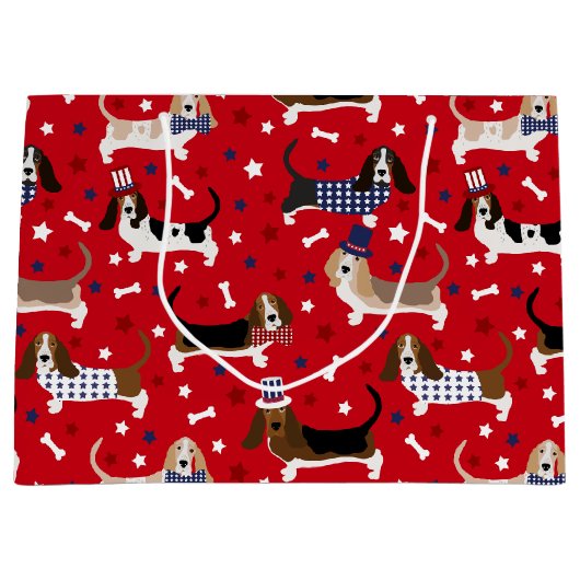 Patriottic Basset Hound Large Gift Bag Groot Cadeauzakje (Voorkant)