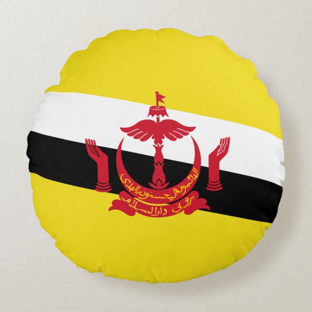 Patriottic Brunei Flag Round Pillow Rond Kussen (Voorkant)