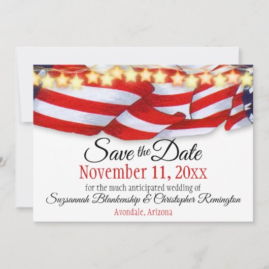 Patriottic Bunting Custom Photo Save the Date Aankondiging (Voorkant)