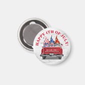 Patriottic Gnome  Red Truck, 4 juli Magneet (Voorkant / Achterkant)