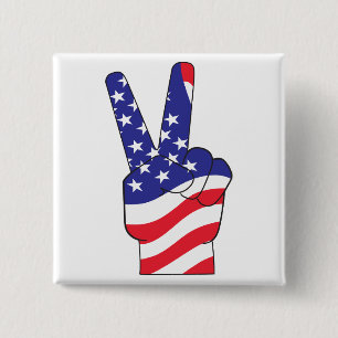 Patriottic Peace Sign USA Vierkante Button 5,1 Cm