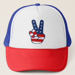 Patriottic Peace Signe USA Flag Trucker Hat Pet