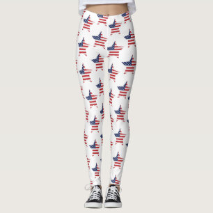 Patriottic Red Blue White American Flag Star Leggings